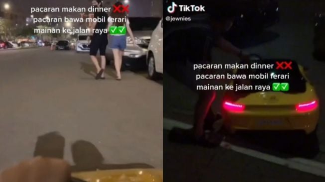 Viral Sepasang Kekasih Pergi Kencan Naik Ferrari Mainan, Reaksi Warganet Bikin Ngakak