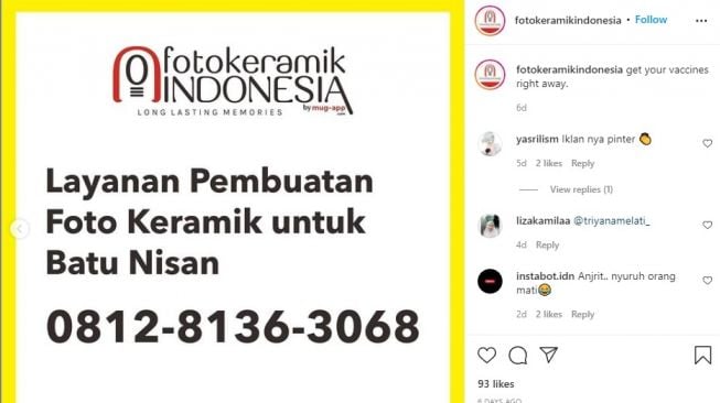 Awalnya ajakan tak vaksin (instagram.com/fotokeramikindonesia/)