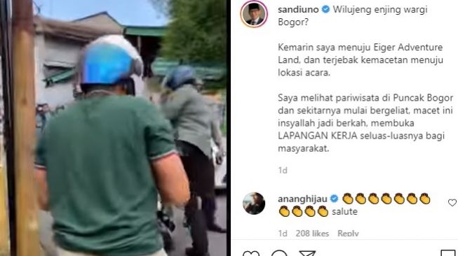 Sandiaga Uno Pakai Helm Terbalik (instagram.com/sandiuno)