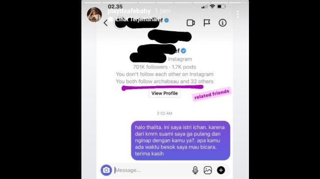 Unggahan warganet soal TL yang diduga Thalita Latief menjadi pelakor [Instagram/@playitsafebaby]