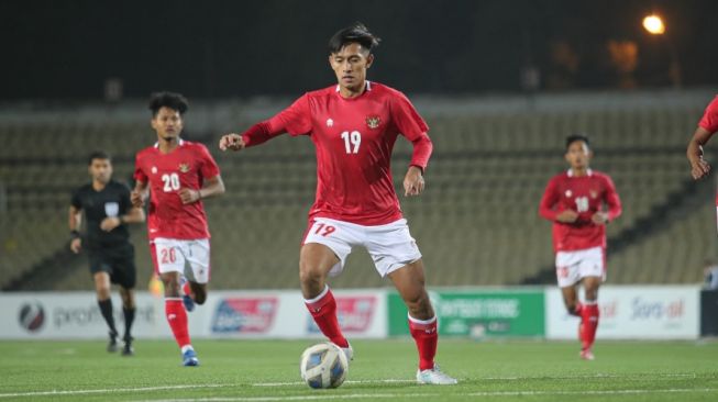 Hanis Saghara saat pertandingan uji coba Timnas Indonesia U-23 vs Tajikistan (dok. PSSI).