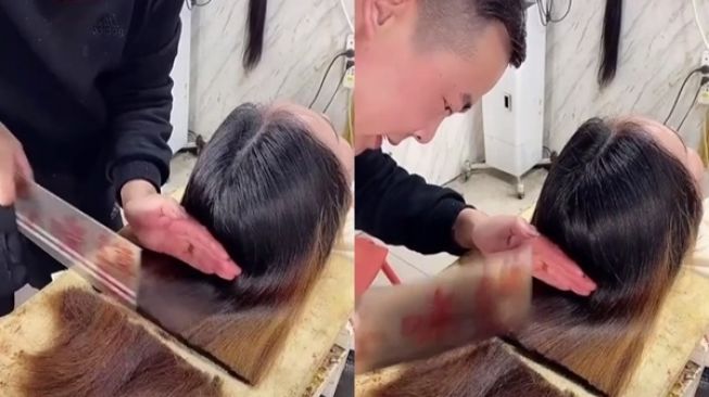 Viral Rambut Cewek Dipotong dan Dicincang Pakai Kapak, Hasilnya Bikin Nangis