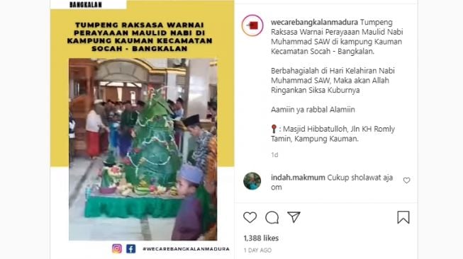 Tumpeng Raksasa Perayaaan Maulid Nabi di Bangkalan Madura, Warganet: Kirain Pohon Natal