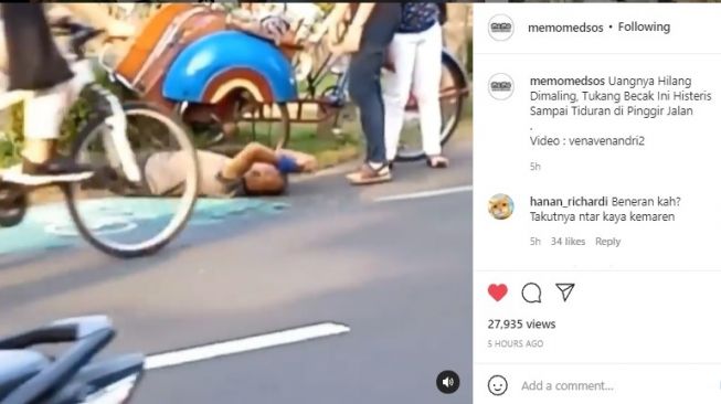 Viral Tukang Becak Nangis Histeris Sampai Tertidur di Jalan Karena Uangnya Dicuri