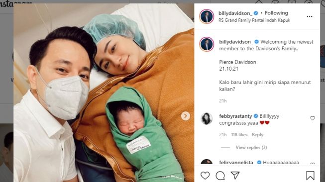 Istri Billy Davidson melahirkan anak pertama [Instagram/@billydavidson_]