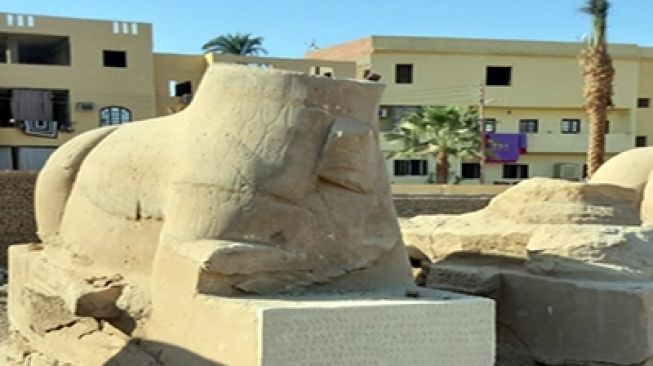 Patung kepala domba di selatan Kuil Karnak, di Luxor, Mesir. [Antiquities.gov.eg]