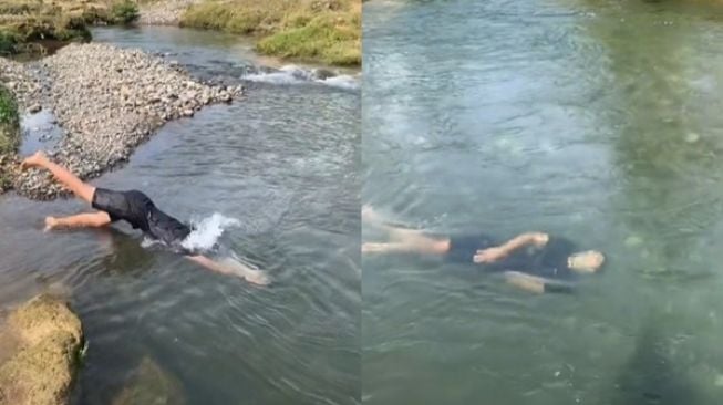 Viral Aksi Cowok Berenang di Sungai Bikin Mata Terbelalak: The Real Mermaid