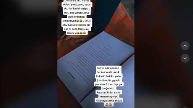 Temukan File Skripsi Suami, Wanita Salah Fokus Baca Isi Persembahannya (TikTok)