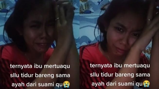 Viral Cewek Nangis-nangis Ibu Mertua Tidur Bareng Sosok Ini. (TikTok)