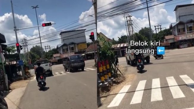 Viral Pengendara Motor Pamer Cara Cepat Lolos Lampu Merah. (TikTok)