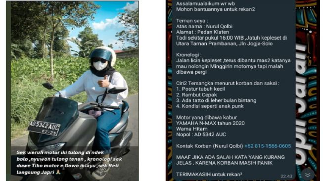 Pemotor wanita yang kehilangan Yamaha NMAX saat jatuh terpeleset (Twitter)