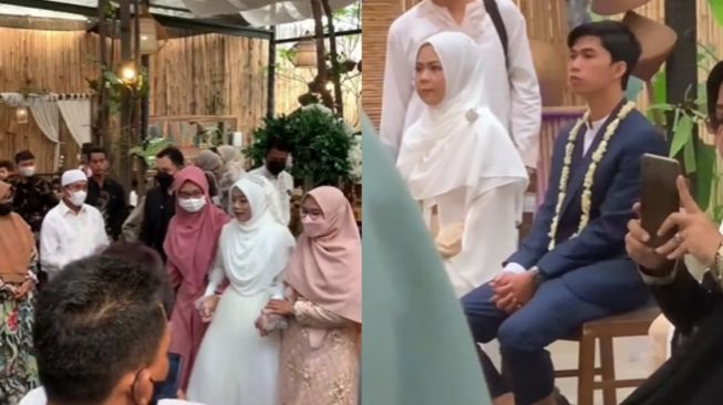 Mempelai pria menangis di hadapan sang istri. (Tiktok)