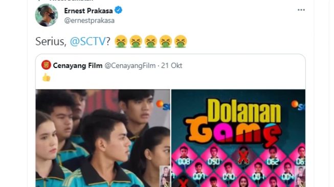 Ernest Prakasa sindir sinetron SCTV plagian Squid Game [Twitter/@ernestprakasa]