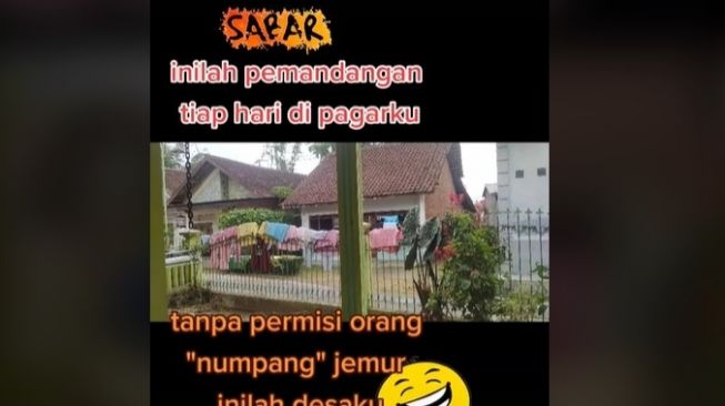 Viral pagar rumah dijadikan tempat jemuran oleh tetangga. [Foto: tangkapan layar TikTok]