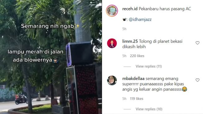 Persimpangan lampu merah di daerah Semarang dibekali fitur blower agar pemotor tidak kepanasan (Instagram)