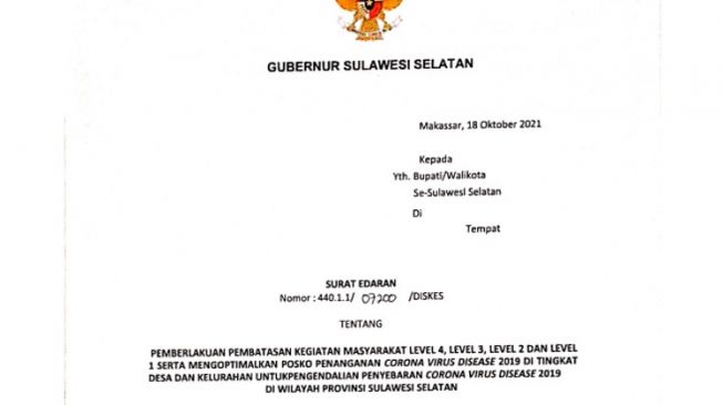 Plt Gubernur Sulsel Keluarkan Surat Edaran Terbaru Penetapan PPKM