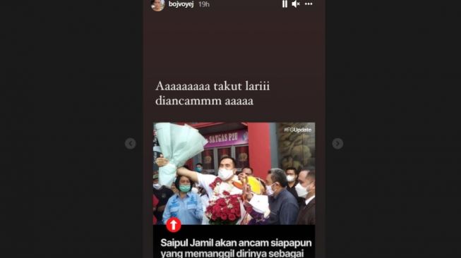 Respons Bio One soal ancaman Saipul Jamil. [Instagram/bojvoyej]