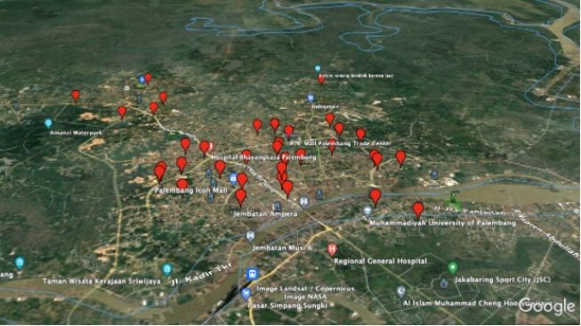 Google Eart Topografi Kota Palembang tahun 1985