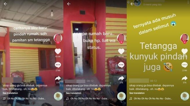 Ibu-ibu kaget buka status tetangga usai pindah rumah. (TikTok)