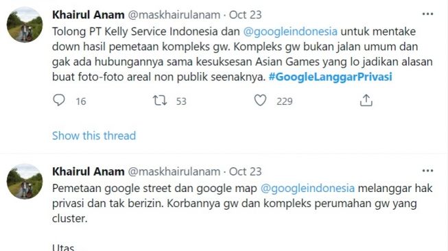 Cuitan protes terhadap google indonesia.(Twitter)