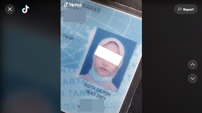 Foto KTP wanita lupa lepas masker jadi viral. (TikTok/@sintiaalfryn)