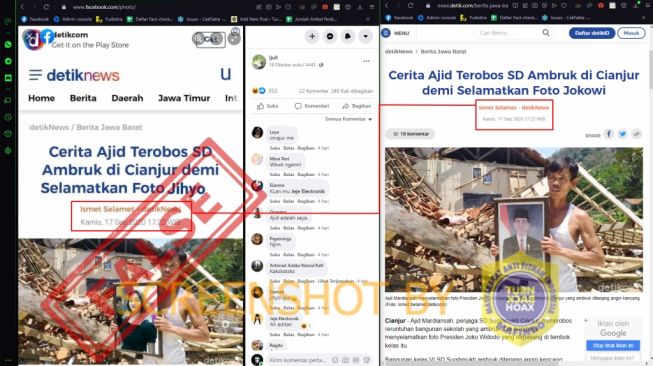 Benarkah Penjaga SD Terobos Reruntuhan Bangunan Demi Selamatkan Foto Jihyo (Turnbackhoax.id)