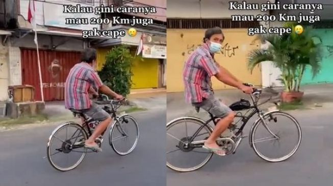 Viral Bapak-bapak Naik Sepeda Bikin Melongo. (TikTok)