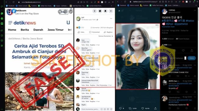 Benarkah Penjaga SD Terobos Reruntuhan Bangunan Demi Selamatkan Foto Jihyo (Turnbackhoax.id)