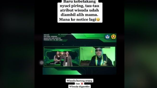 viral aksi ibu saat mengikuti wisuda online anaknya. [Foto: TikTok]