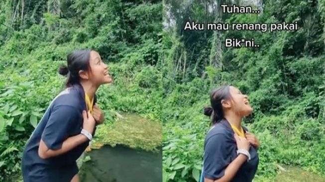 Viral Cewek Teriak Mau Renang Pakai Bikini di Umbul, Disorot Orang yang Berendam