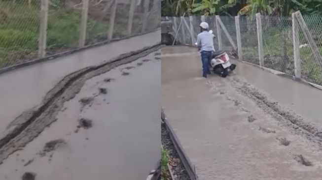 Viral Pemotor Lewati Jalan yang Baru Dicor, Publik Naik Darah: Halal Jadi Tumbal Proyek