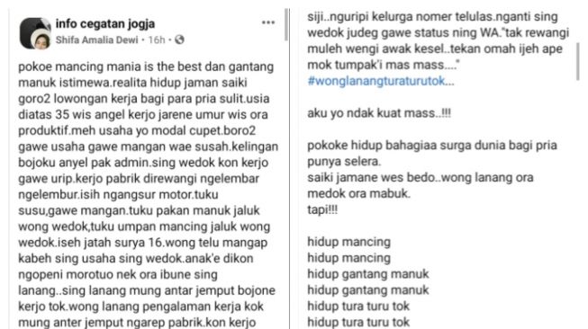 Curhatan viral istri tentang suami yang pengangguran. (Twitter/@melianach)