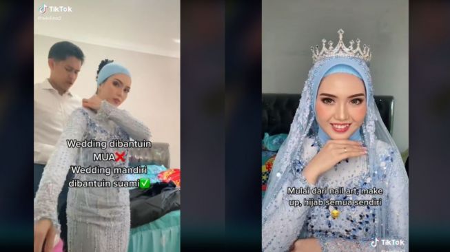 Pasangan Ini Gelar Resepsi Tanpa MUA, Pengantin Wanita Dandan Dibantu Suami