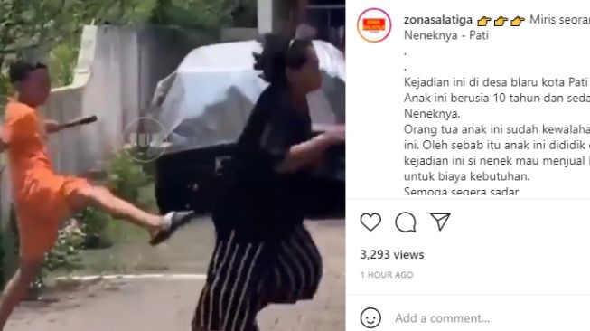 Aksi bocil ngamuk tendang sang nenek. (Instagram)