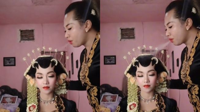 Wajah pengantin disembur asap rokok. (Tiktok/@cindy.salon0