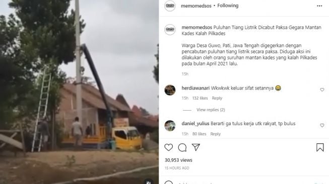 Kalah di Pilkades, Seorang Terduga Mantan Kades Cabut Puluhan Tiang Listrik