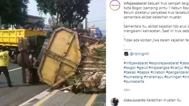Truk sampah terguling di Kota Bogor [Instagram @infojawabarat]