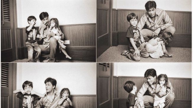 Shah Rukh Khan bersama Aryan Khan dan Suhana Khan kecil. [Instagram]