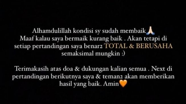 Unggahan Instastory pemain PPSM Magelang Santino Berti usai mendapatkan pelanggaran horor dari pemain Persak Kebumen. [Instagram @o_dbee]