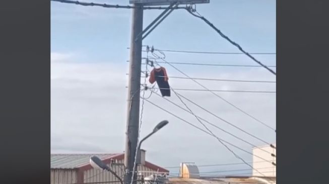 Kocak! Viral Video Pria Jemur Pakaian di Balkon, Endingnya Nyangkut di Tiang Listrik