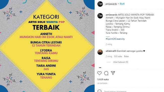 Nominasi AMI Awards 2021 [Instagram/@amiawards]