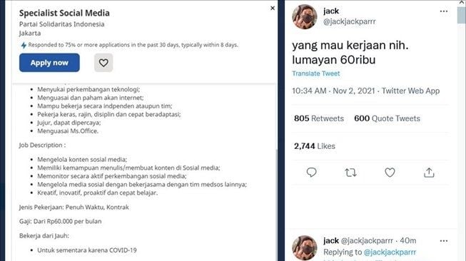 Viral Buka Lowongan Kerja Bergaji Rp 60 Ribu Per Bulan, PSI: Ada yang Iseng