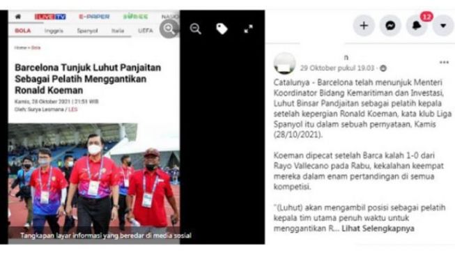 Fakta soal kabar Luhut Binsar Panjaitan ditunjuk jadi pelatih Barcelona. (Facebook)