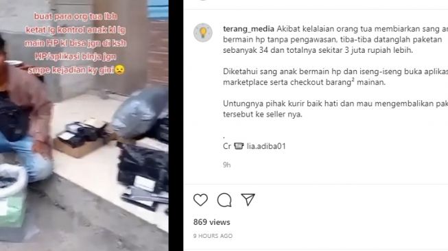 Ulah bocah iseng belanja online COD. (Instagram/@terang_media)