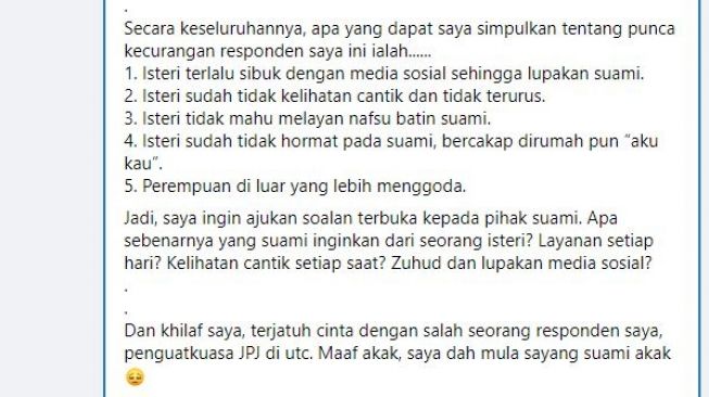 Wanita Jadi Pelakor untuk Penelitian soal Selingkuh (facebook.com/Viral Mufakat Johor)