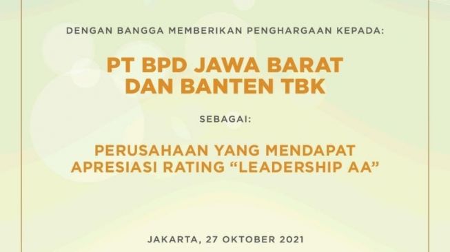 bank bjb Raih Leadership AA dalam ESG Disclosure Awards 2021