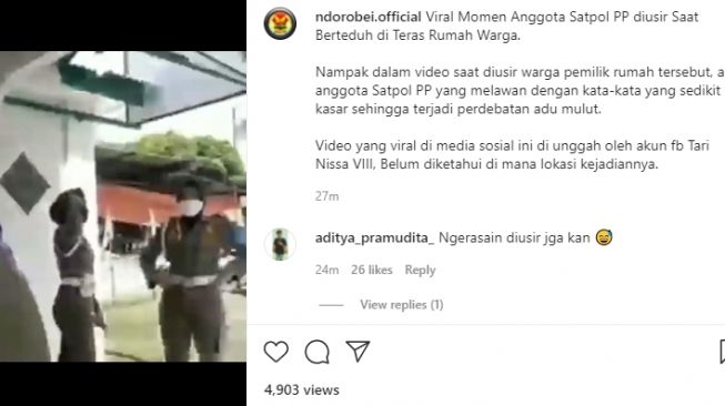 Anggota Satpol PP diusir saat numpang berteduh di rumah warga. (Instagram/ndorobei.official)