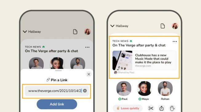Fitur baru Clubhouse, Pinned Links. [Clubhouse]