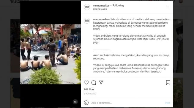 Viral, Demo Mahasiswa Halangi Mobil Ambulan yang Bawa Pasien, Warganet: Goblog!