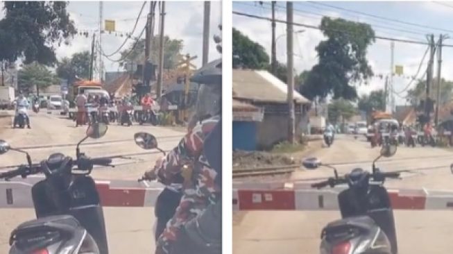 Viral Pria Parkirkan Motor di Palang Rel Kereta, Alasannya Bikin Pengendara Lain Ngakak